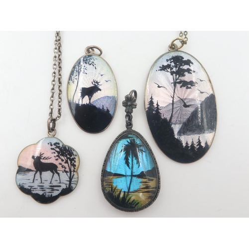 26 - Four silver enamelled pendants, three with chains, largest 28 mm. UK P&P Group 1 (£16+VAT for the fi... 