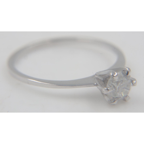 29 - 14ct white gold and natural 0.52ct round brilliant cut diamond, size N, 1.9g. UK P&P Group 0 (£6+VAT... 