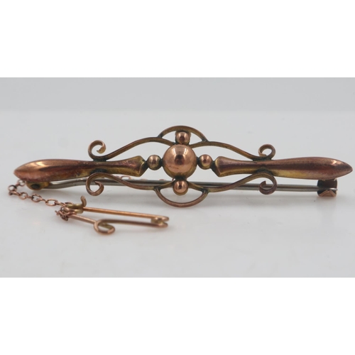 32 - 9ct yellow and rose gold brooch, L: 50 mm, 2.4g. UK P&P Group 1 (£16+VAT for the first lot and £2+VA... 