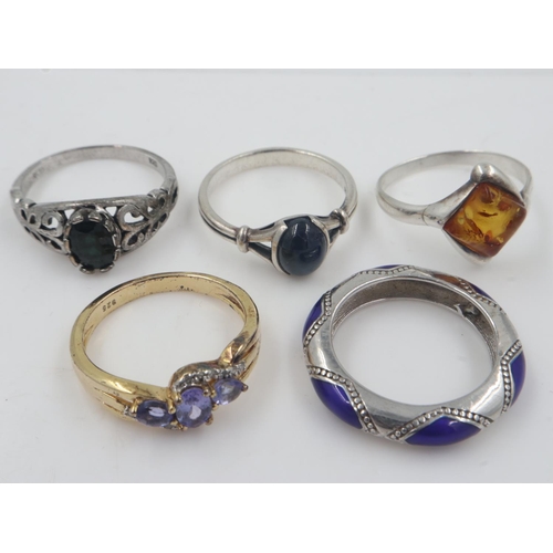 36 - Five silver stone set rings, sizes T and U. UK P&P Group 0 (£6+VAT for the first lot and £1+VAT for ... 