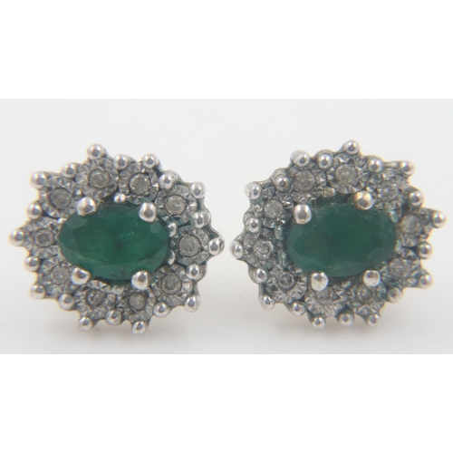 44 - Pair of emerald and diamond set platinum earrings on 9ct gold bases. UK P&P Group 0 (£6+VAT for the ... 