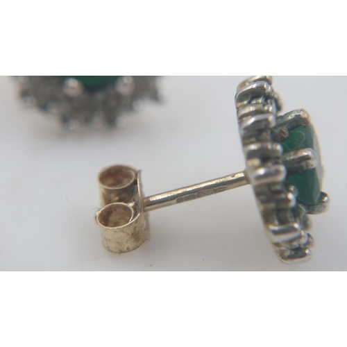 44 - Pair of emerald and diamond set platinum earrings on 9ct gold bases. UK P&P Group 0 (£6+VAT for the ... 