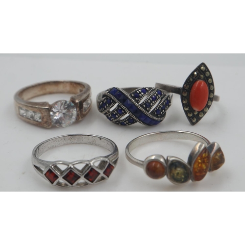 62 - Five silver stone set rings, sizes T and U. UK P&P Group 0 (£6+VAT for the first lot and £1+VAT for ... 