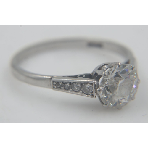 68 - Old cut diamond-set platinum solitaire ring, central diamond 1.38cts and eight shoulder diamonds 0.1... 