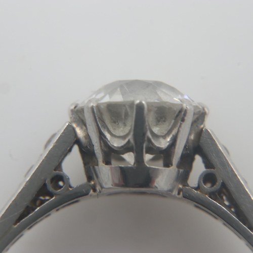 68 - Old cut diamond-set platinum solitaire ring, central diamond 1.38cts and eight shoulder diamonds 0.1... 