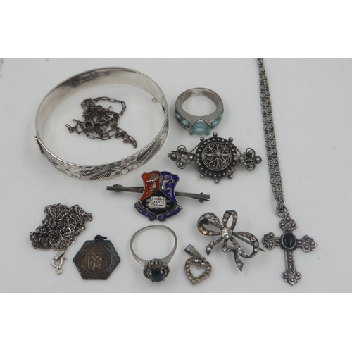 75 - Collection of silver jewellery including a bangle, rings, pendant necklaces, combined 71g. UK P&P Gr... 