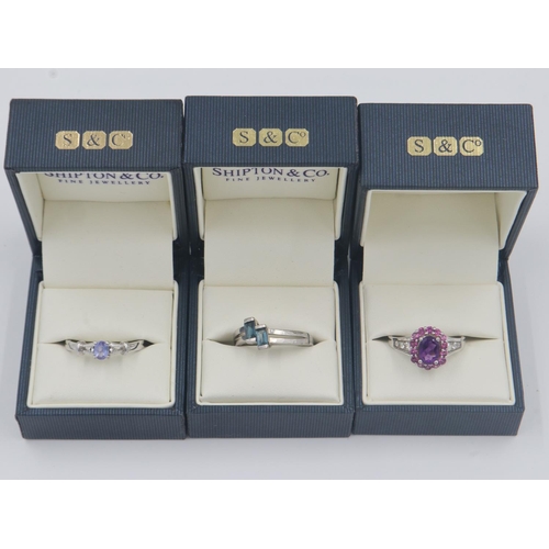 77 - Three boxed silver stone set rings, sizes T and U. UK P&P Group 1 (£16+VAT for the first lot and £2+... 