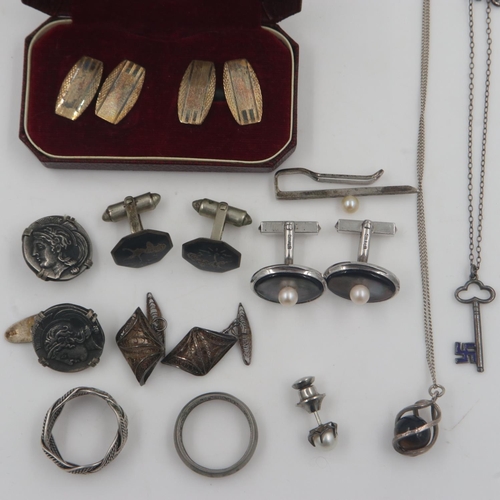 80 - Mixed silver and white metal items, including gold plated cufflinks. UK P&P Group 1 (£16+VAT for the... 