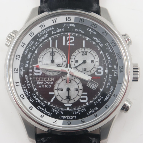 81 - CITIZEN: Eco-Drive gents steel cased chronograph, boxed, working at lotting up. UK P&P Group 1 (£16+... 