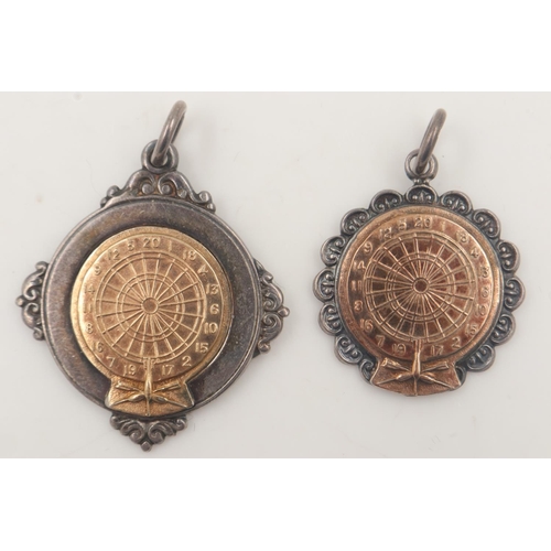 86 - Two hallmarked silver fobs, one set with a gold dartboard. UK P&P Group 1 (£16+VAT for the first lot... 