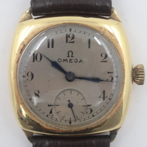 87 - OMEGA: 18ct gold cased 1930s gents wristwatch with subsidiary seconds dial, working at lotting. UK P... 