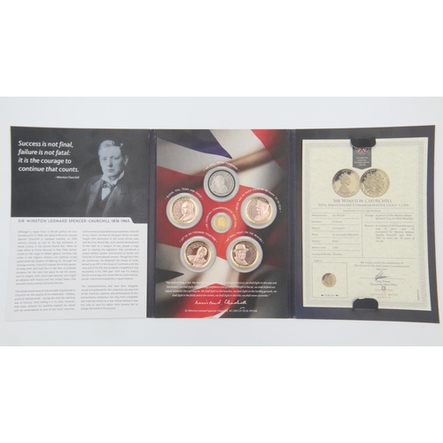 95 - The London Mint Office set of five medallions, with 24ct gold £10 coin, from the Sir Winston Churchi... 