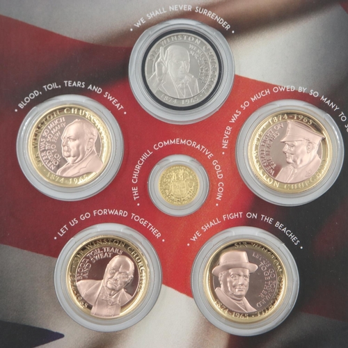 95 - The London Mint Office set of five medallions, with 24ct gold £10 coin, from the Sir Winston Churchi... 