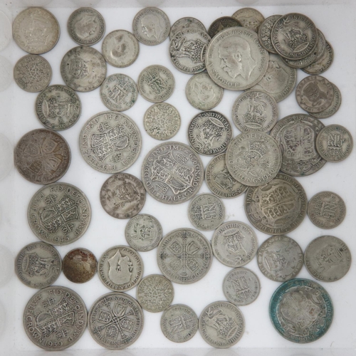 96 - Quantity of pre-1947 UK silver coins, mixed grades, combined 315g. UK P&P Group 1 (£16+VAT for the f... 