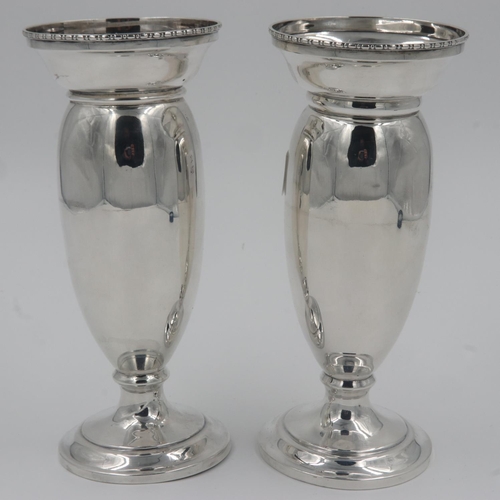 116 - Pair of George V hallmarked silver vases, Birmingham assay 1929, H: 19cm, weighted bases. UK P&P Gro... 