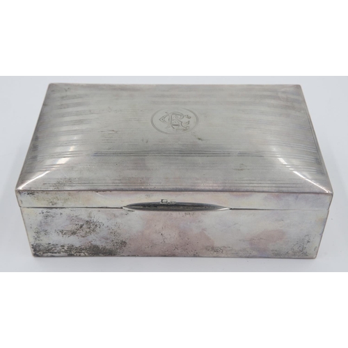 123 - Hallmarked silver cedar lined box, with engine turned decoration and monogramed cartouche. UK P&P Gr... 