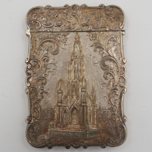 125 - Nathaniel Mills English Silver Castle Top card case depicting The Scott Memorial, heavily embossed a... 