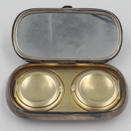 127 - Hallmarked silver ladies twin compact with engine turned decoration and gilt washed interior. UK P&P... 