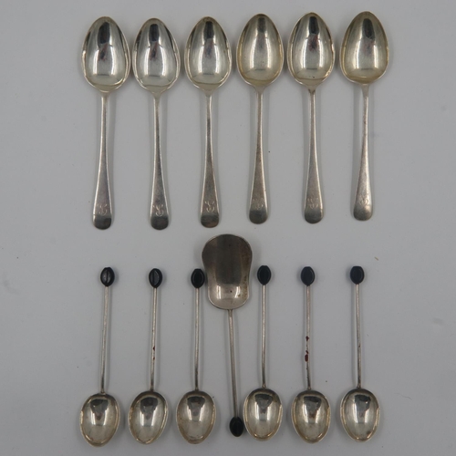 135 - Set of six hallmarked silver coffee bean spoons with matching caddy spoon, and a set of six hallmark... 