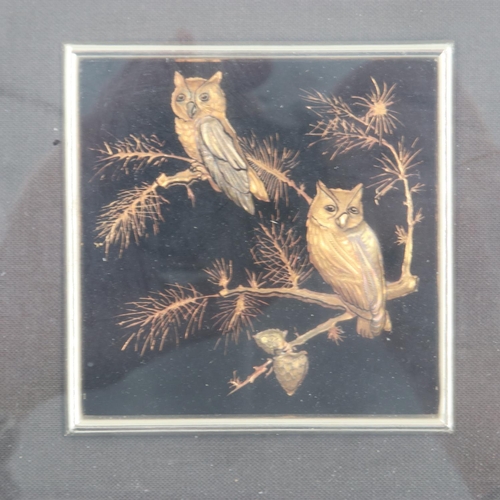 145 - Toledo Damascene 24ct gold layered artwork, owls in foliage, overall 21 x 21cm. UK P&P Group 2 (£20+... 