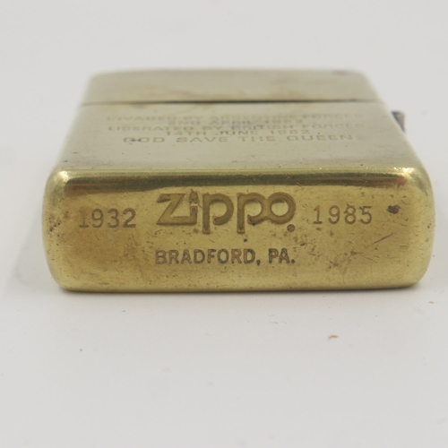 150 - Brass Zippo lighter, inscribed 'Falkland Islands! Invaded by Argentine forces 2nd April 1982, libera... 