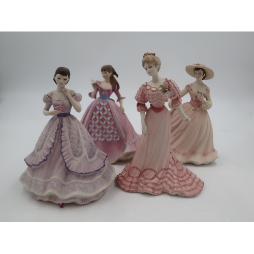 239 - Coalport lady figurines, Society Reception, Lady Caroline, Mary and Jean, all in a bisque finish (4)... 