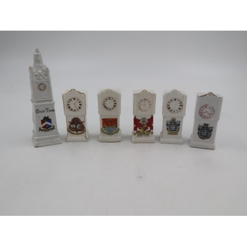 244 - Six Crested Ware clocks. Tallest 14cm. UK P&P Group 2 (£20+VAT for the first lot and £4+VAT for subs... 