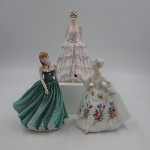 245 - Two Royal Doulton figures, Sarah HN3978 and Diana HN2468 with a Coalport figure Summer Rose. UK P&P ... 