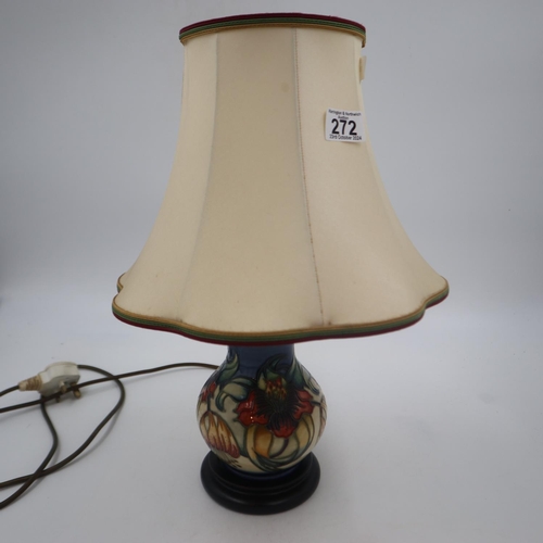 272 - Moorcroft table lamp in the Anna Lily pattern with original Moorcroft silk shade, overall H: 44 cm. ... 