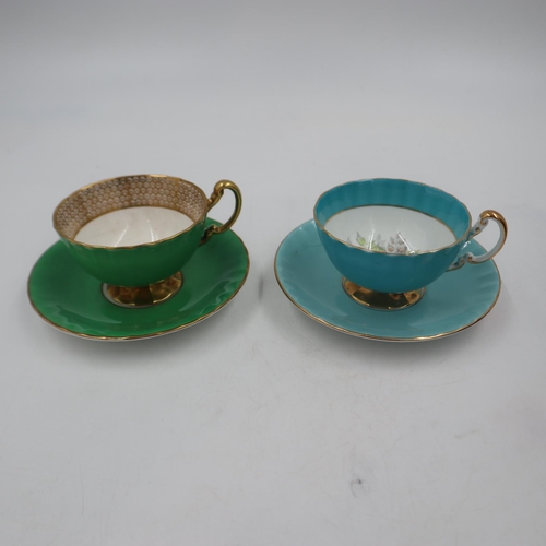 287 - Aynsley Cabbage Rose cup and saucer set, J. A Bailey with an Aynsley green and gold cup and saucer (... 