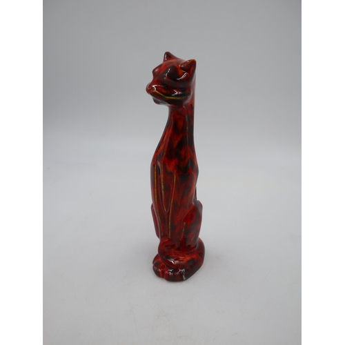 290 - Anita Harris tall Art Deco cat, signed in gold, no cracks or chips. H: 24cm. UK P&P Group 1 (£16+VAT... 