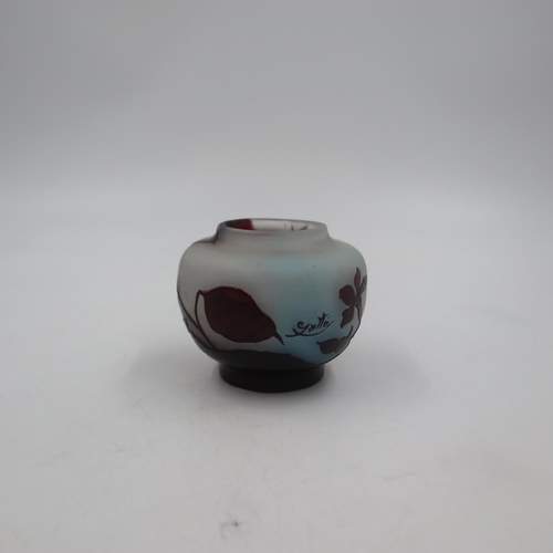 293 - Emile Galle purple cameo glass vase, H: 8cm. In good condition, no issues noted. UK P&P Group 1 (£16... 