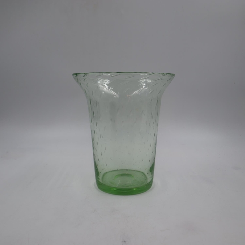 294 - Whitefriars controlled bubble, green flared vase, H: 22.5cm. Not available for in-house P&P