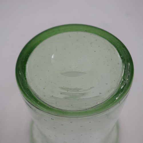 294 - Whitefriars controlled bubble, green flared vase, H: 22.5cm. Not available for in-house P&P