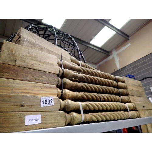 1802 - Forty two wooden banister/stair barley twist supports. Not available for in-house P&P