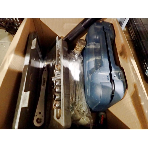 1823 - Box of mixed tools to include Black & Decker drill and Maglite torch. Not available for in-house P&P