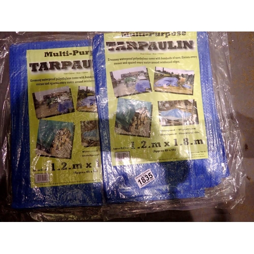 1835 - Two tarpaulins, 1.2 x 1.8 m. Not available for in-house P&P