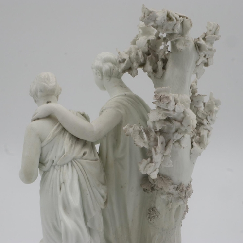 174 - Late 18th Century Derby bisque porcelain figural group, Awakening Cupid, H: 28 cm. Some losses to th... 