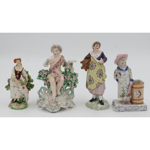 175 - Four late 18th century Derby figures, largest H: 18 cm. Not available for in-house P&P