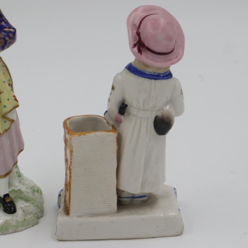 175 - Four late 18th century Derby figures, largest H: 18 cm. Not available for in-house P&P