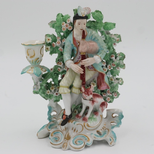 180 - Late 18th century Derby bocage candle holder figure, H: 18 cm. Not available for in-house P&P