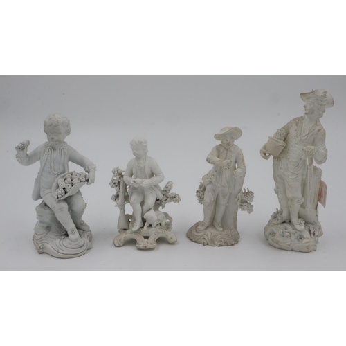 183 - Group of four late 18th century Derby bisque porcelain figures, largest H: 17 cm. Not available for ... 