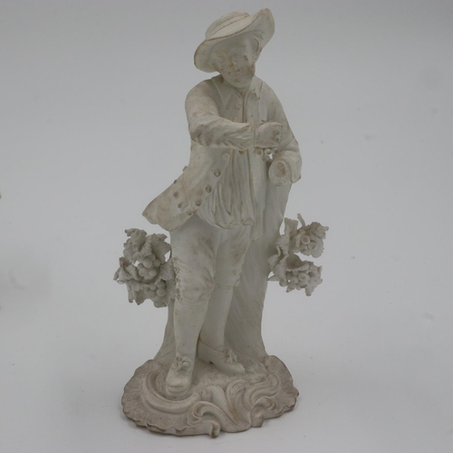 183 - Group of four late 18th century Derby bisque porcelain figures, largest H: 17 cm. Not available for ... 