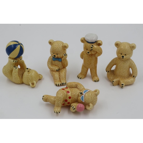 197 - Five collectable ceramic teddies. H: 10cm. UK P&P Group 2 (£20+VAT for the first lot and £4+VAT for ... 