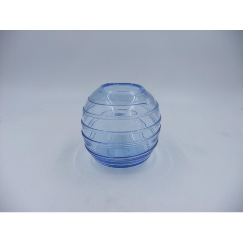 304 - Whitefriars sapphire ribbon trailed Art Deco glass vase, circa 1930s, H: 14cm. UK P&P Group 2 (£20+V... 