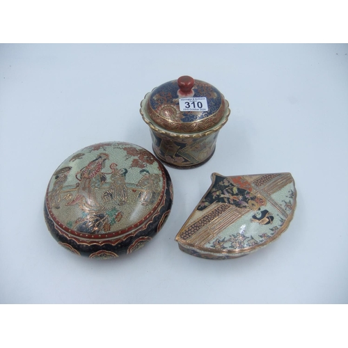 310 - Three Japanese Satsuma lidded pots, largest H: 12 cm. UK P&P Group 3 (£30+VAT for the first lot and ... 