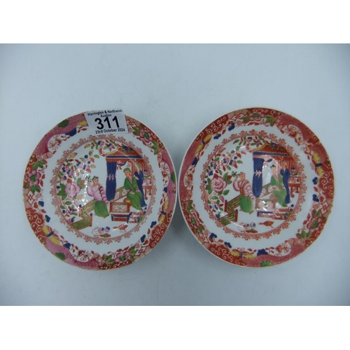 311 - Pair of Famille Rose Oriental dishes. Dia: 14.5cm. UK P&P Group 2 (£20+VAT for the first lot and £4+... 