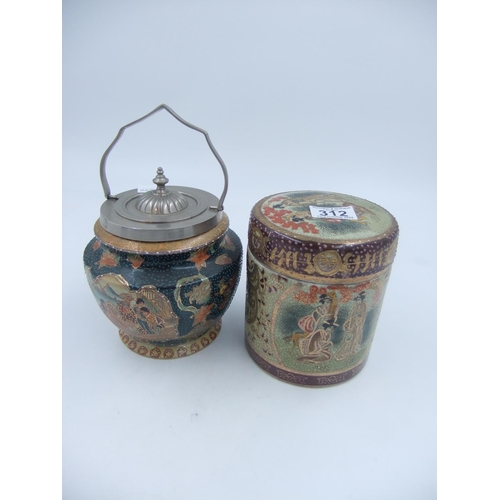 312 - Two Japanese Satsuma lidded pots, one with a loose white metal lid, largest H: 17 cm. UK P&P Group 3... 