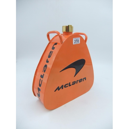 318 - Orange McLaren petrol can. H: 35cm. UK P&P Group 3 (£30+VAT for the first lot and £8+VAT for subsequ... 