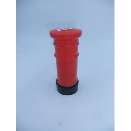 319 - Small cast red money box, post box. H: 19.5cm. UK P&P Group 2 (£20+VAT for the first lot and £4+VAT ... 